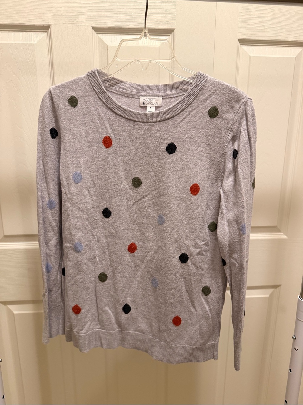 Market & Spruce Gray Polka Dot Crewneck Sweater